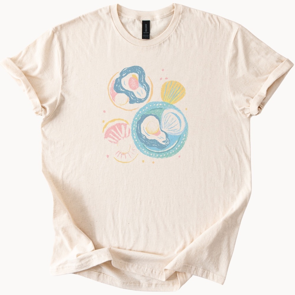 Abstract Seashell Organic Shapes Graphic Tee Coastal Whimsy Design